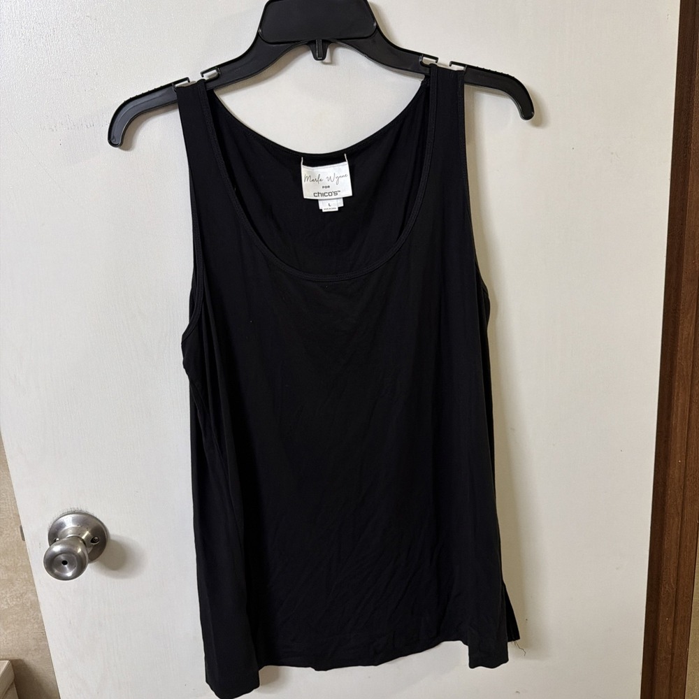 Marla Wynne for CHICO'S Black Round Neck Sleeveless Tank Top Blouse, Large
